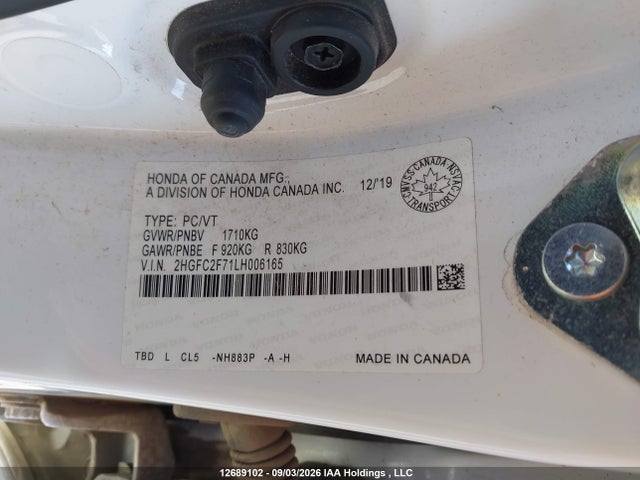 Продажа на аукционе авто 2020 Honda Civic Ex 4dr, vin: 2HGFC2F71LH006165, номер лота: 12689102