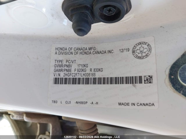 Продажа на аукционе авто 2020 Honda Civic Ex 4dr, vin: 2HGFC2F71LH006165, номер лота: 12689102