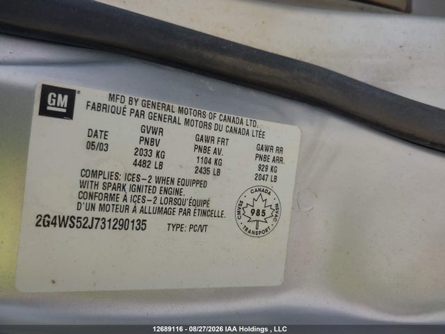 2003 Buick Century მანქანა იყიდება აუქციონზე, vin: 2G4WS52J731290135, აუქციონის ნომერი: 12689116