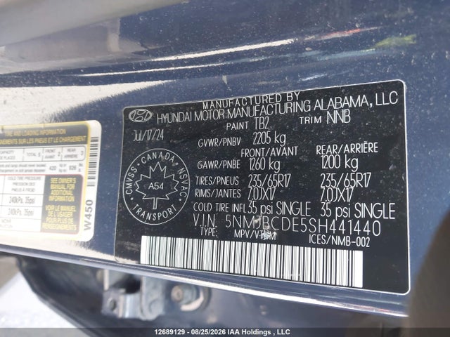 Aukcja sprzedaży 2025 Hyundai Tucson Sel, vin: 5NMJBCDE5SH441440, numer aukcji: 12689129