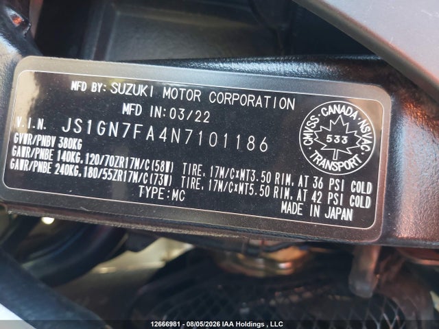 Suzuki GSX-R600 2022 JS1GN7FA4N7101186 Image 10