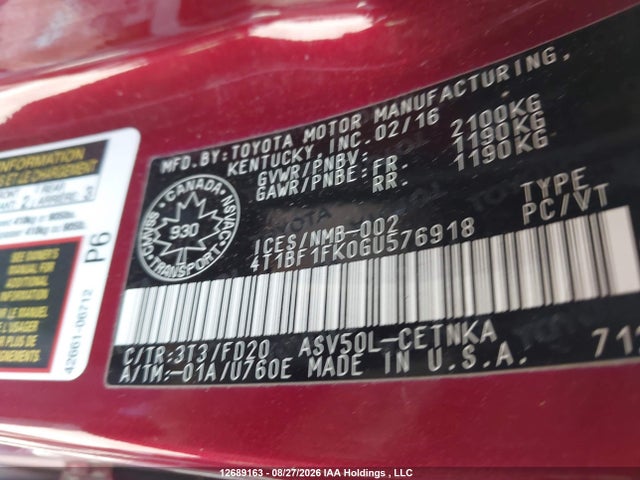 4T1BF1FK0GU576918 Toyota CAMRY LE