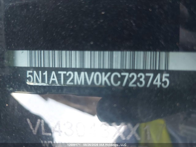 12689171 :رقم المزاد ، 5N1AT2MV0KC723745 vin ، 2019 Nissan Rogue S/sl/sv مزاد بيع