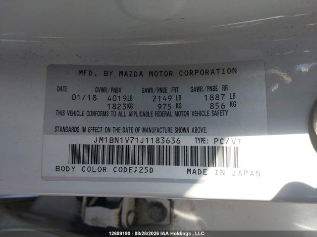 Продажа на аукционе авто 2018 Mazda Mazda3 50th Anniversary Edition/gs/se, vin: JM1BN1V71J1183636, номер лота: 12689190