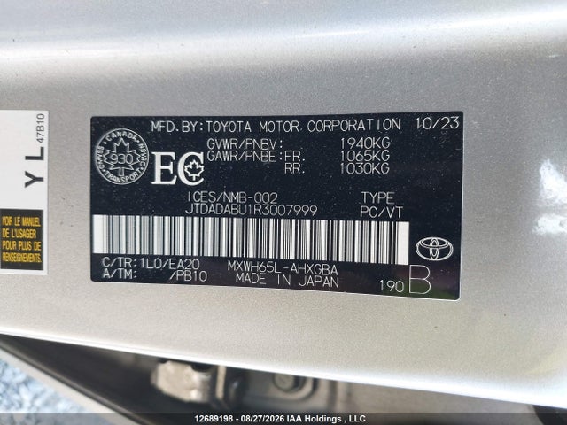 2024 Toyota Prius Xle მანქანა იყიდება აუქციონზე, vin: JTDADABU1R3007999, აუქციონის ნომერი: 12689198