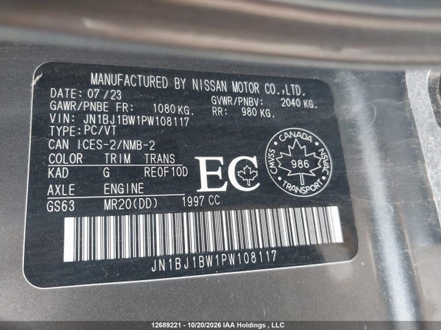 Продаж на аукціоні авто 2023 Nissan Qashqai Sv, vin: JN1BJ1BW1PW108117, номер лоту: 12689221