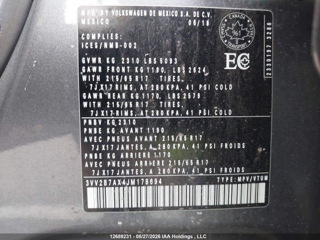 Volkswagen Tiguan Se/sel 2018 3VV2B7AX4JM178694 Image 19