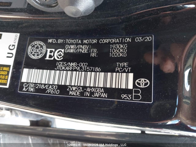 Продаж на аукціоні авто 2020 Toyota Prius Prime Upgrade, vin: JTDKARFP9L3157186, номер лоту: 12689235