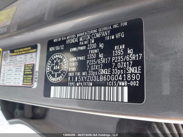 12689259 :رقم المزاد ، 5XYZU3LB6DG041890 vin ، 2013 Hyundai Santa Fe Sport مزاد بيع