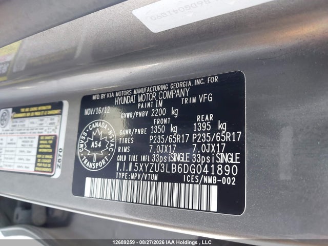12689259 :رقم المزاد ، 5XYZU3LB6DG041890 vin ، 2013 Hyundai Santa Fe Sport مزاد بيع