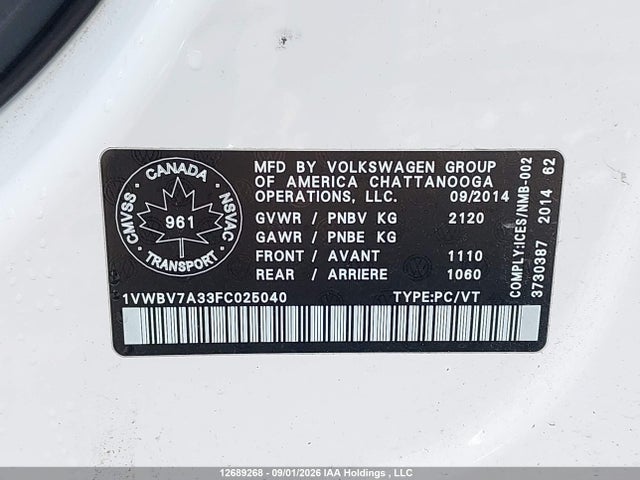1VWBV7A33FC025040 Volkswagen Passat 2.0 Tdi Comfortline