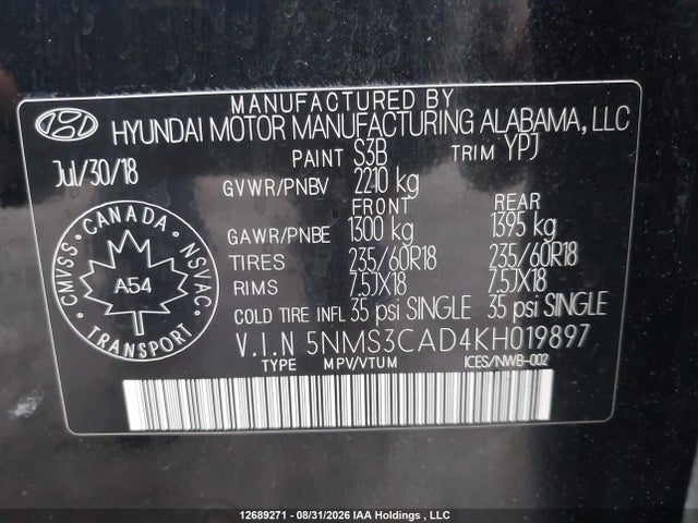 Hyundai Santa Fe Preferred 2.4 2019 5NMS3CAD4KH019897 Image 9