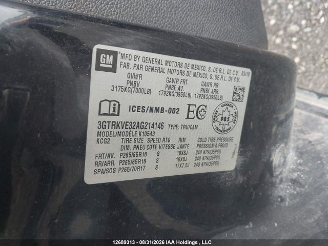 Aukcja sprzedaży 2010 Gmc Sierra 1500 Sle, vin: 3GTRKVE32AG214146, numer aukcji: 12689313