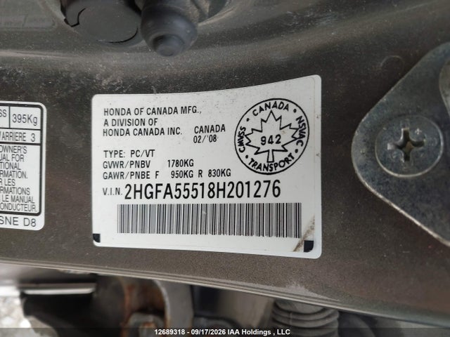 Продажа на аукционе авто 2008 Honda Civic Si, vin: 2HGFA55518H201276, номер лота: 12689318