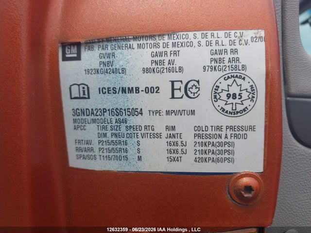 2006 Chevrolet Hhr Lt მანქანა იყიდება აუქციონზე, vin: 3GNDA23P16S615054, აუქციონის ნომერი: 12632359