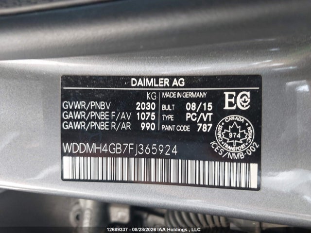 2015 Mercedes-benz B 250 4matic მანქანა იყიდება აუქციონზე, vin: WDDMH4GB7FJ365924, აუქციონის ნომერი: 12689337
