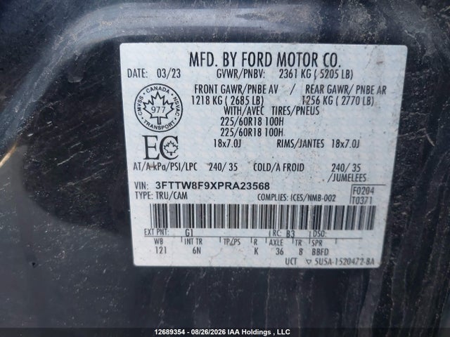 2023 Ford Maverick Xl/xlt/lariat მანქანა იყიდება აუქციონზე, vin: 3FTTW8F9XPRA23568, აუქციონის ნომერი: 12689354
