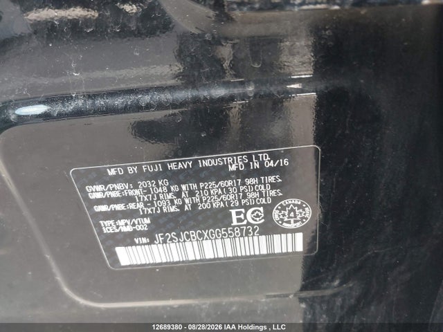 Aukcja sprzedaży 2016 Subaru Forester, vin: JF2SJCBCXGG558732, numer aukcji: 12689380