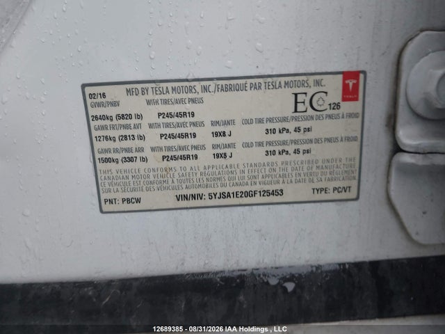 Tesla Model S 60d/70d/75d/85d/90d 2016 5YJSA1E20GF125453 Image 9