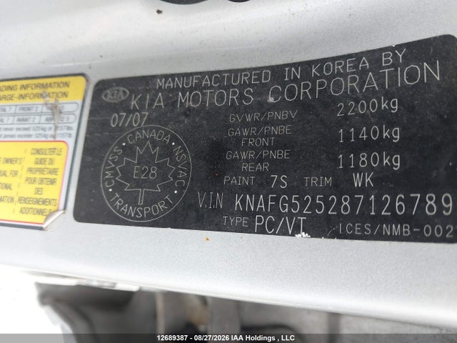 Продаж на аукціоні авто 2008 Kia Rondo, vin: KNAFG525287126789, номер лоту: 12689387