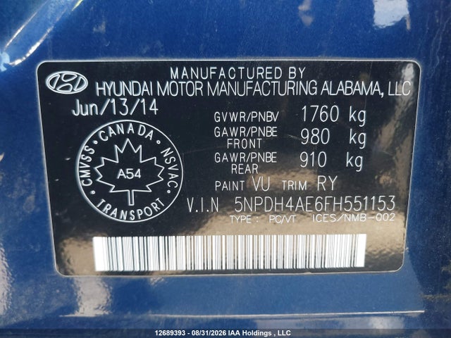 Hyundai ELANTRA GL 2015 5NPDH4AE6FH551153 Image 19