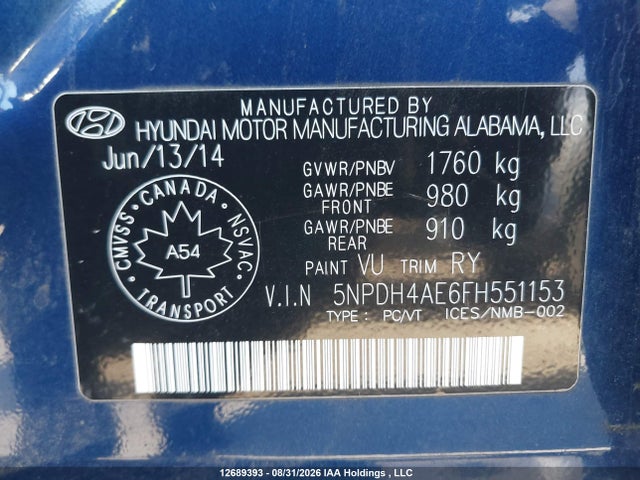Hyundai ELANTRA GL 2015 5NPDH4AE6FH551153 Image 9