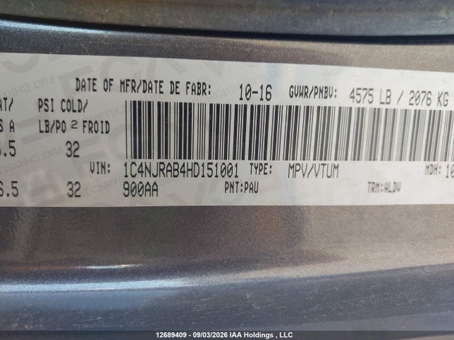 12689409 :رقم المزاد ، 1C4NJRAB4HD151001 vin ، 2017 Jeep Patriot مزاد بيع