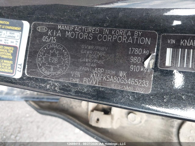 KNAFK5A80G5465233 KIA Forte 2.0l Ex/2.0l Lx+