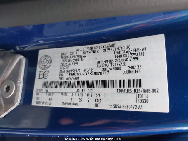 Ford ESCAPE SE 2019 1FMCU9GD7KUB70717 Image 9