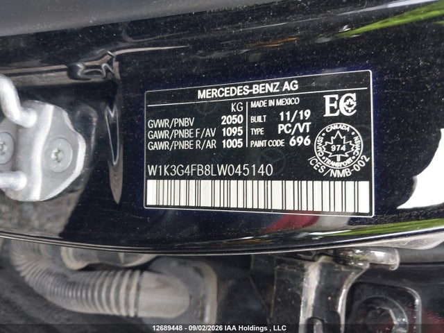 12689448 :رقم المزاد ، W1K3G4FB8LW045140 vin ، 2020 Mercedes-benz A 220 4matic مزاد بيع