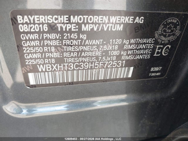 12689453 :رقم المزاد ، WBXHT3C39H5F72531 vin ، 2017 Bmw X1 Xdrive28i مزاد بيع