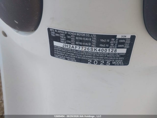 Aukcja sprzedaży 2025 Honda Ncw50 P, vin: JH2AF7726SK400128, numer aukcji: 12689454