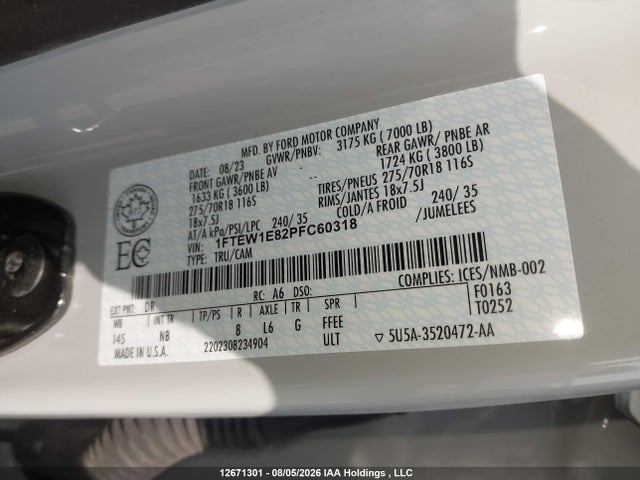 1FTEW1E82PFC60318 Ford F-150 Tremor