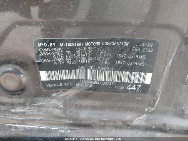 JA4AJVAW6NU603787 Mitsubishi Rvr Gt/le/se/sel