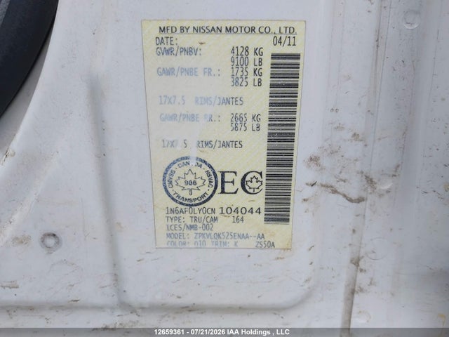 2012 Nissan Nv 2500 Nv2500 Hd S V8/nv2500 Hd Sv V8/nv3500 Hd S V8/nv3500 Hd Sv V8 მანქანა იყიდება აუქციონზე, vin: 1N6AF0LY0CN104044, აუქციონის ნომერი: 12659361