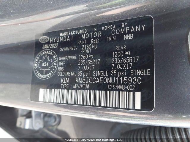 Hyundai TUCSON SEL 2022 KM8JCCAE0NU115930 Image 9