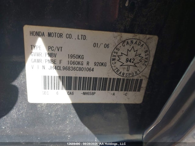 2006 Acura Tsx მანქანა იყიდება აუქციონზე, vin: JH4CL96836C801064, აუქციონის ნომერი: 12689490