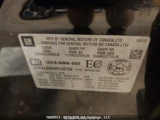 12689513 :رقم المزاد ، 2GNALBEK0F6162154 vin ، 2015 Chevrolet Equinox 1lt مزاد بيع
