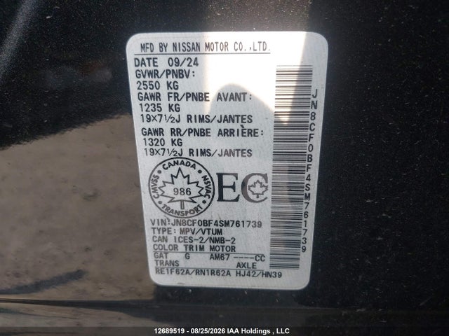 Aukcja sprzedaży 2025 Nissan Ariya Engage, vin: JN8CF0BF4SM761739, numer aukcji: 12689519