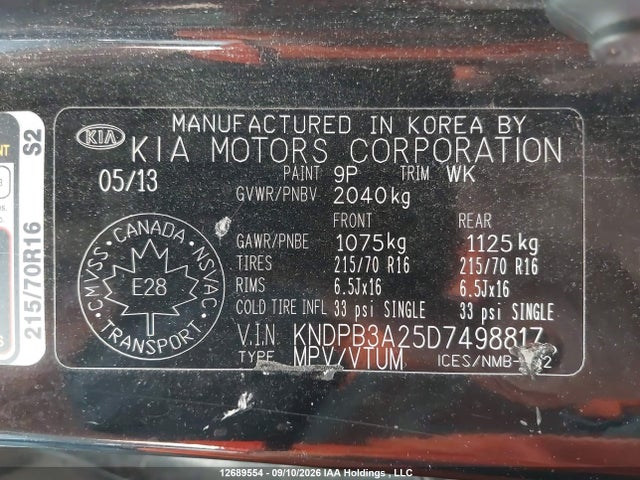 Продажа на аукционе авто 2013 Kia Sportage Lx, vin: KNDPB3A25D7498817, номер лота: 12689554