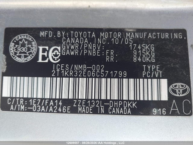 2006 Toyota Corolla Matrix Xr მანქანა იყიდება აუქციონზე, vin: 2T1KR32E06C571799, აუქციონის ნომერი: 12689557