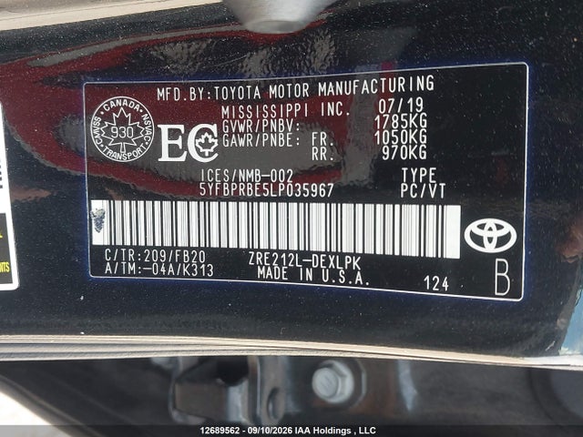Toyota Corolla 2020 5YFBPRBE5LP035967 Image 18