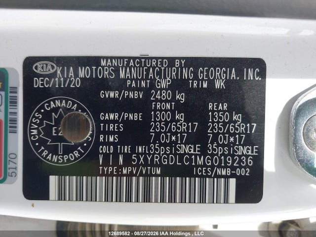 5XYRGDLC1MG019236 KIA SORENTO LX