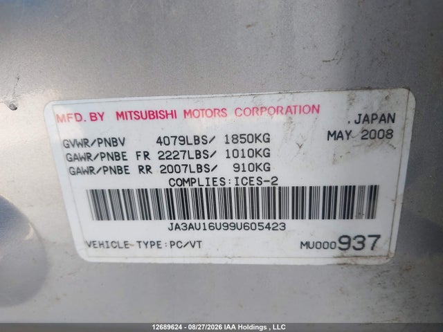 12689624 :رقم المزاد ، JA3AU16U99U605423 vin ، 2009 Mitsubishi Lancer De مزاد بيع