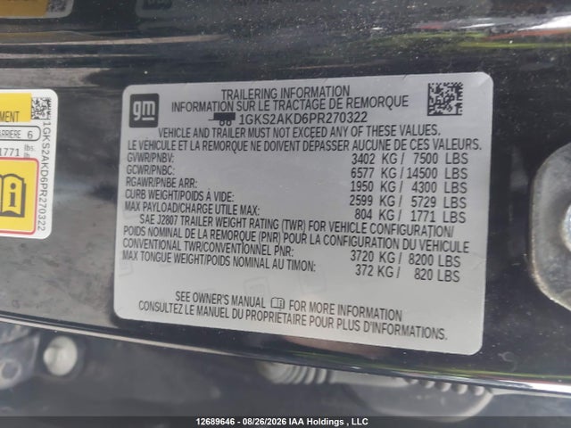 Aukcja sprzedaży 2023 Gmc Yukon Sle, vin: 1GKS2AKD6PR270322, numer aukcji: 12689646