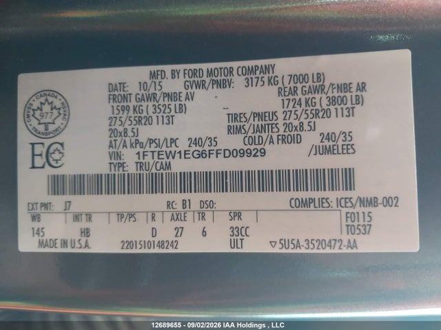 Продаж на аукціоні авто 2015 Ford F150 Supercrew, vin: 1FTEW1EG6FFD09929, номер лоту: 12689655