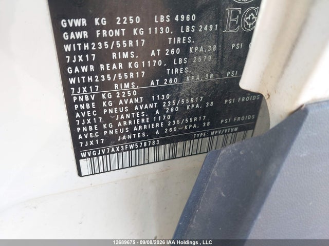 Продаж на аукціоні авто 2015 Volkswagen Tiguan Comfortline/highline/special Edition/trendline, vin: WVGJV7AX3FW578783, номер лоту: 12689675