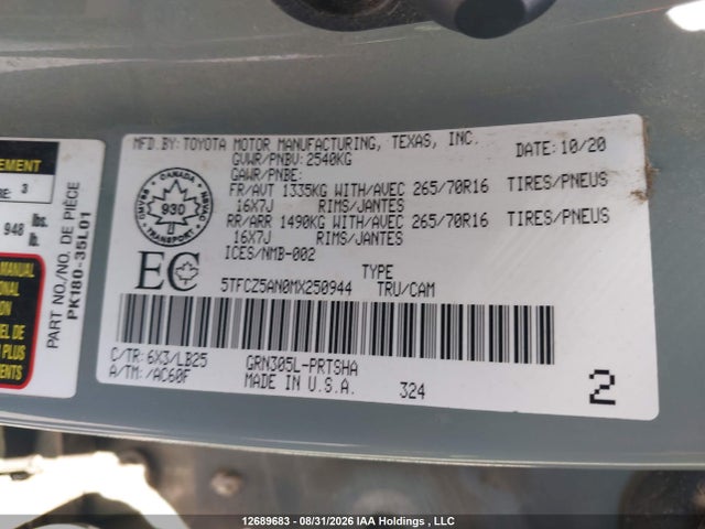 Toyota C4r 2021 5TFCZ5AN0MX250944 Image 9