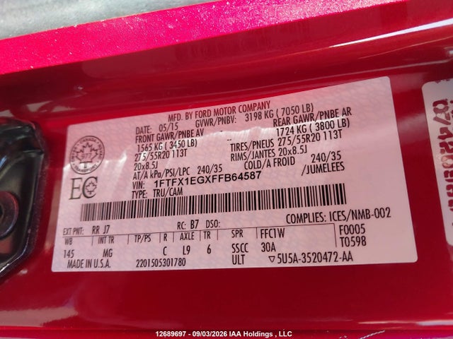 Продажа на аукционе авто 2015 Ford F-150 Xlt, vin: 1FTFX1EGXFFB64587, номер лота: 12689697