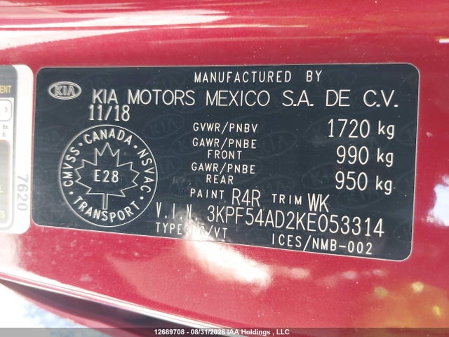 3KPF54AD2KE053314 KIA Forte Ex/ex Limited/ex Premium/ex+